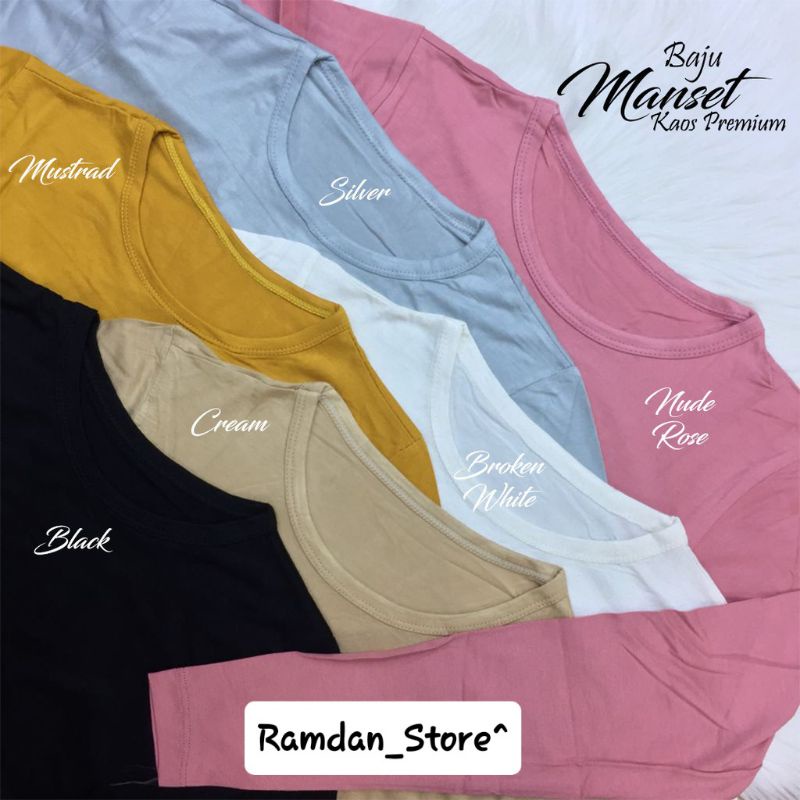 Manset Baju Premium Basic Leher Oblong, Manset Lengan Panjang, Manset Badan kerah Oblong, kaos premium, Manset