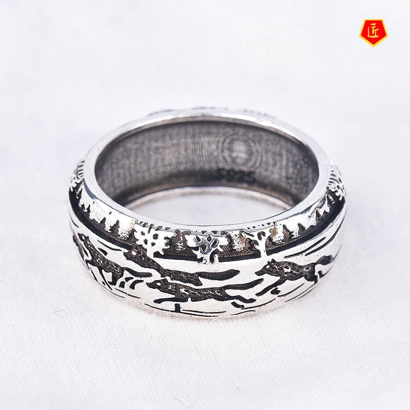 [Ready Stock]New S925 Silver Vintage Carved Wolf Ring