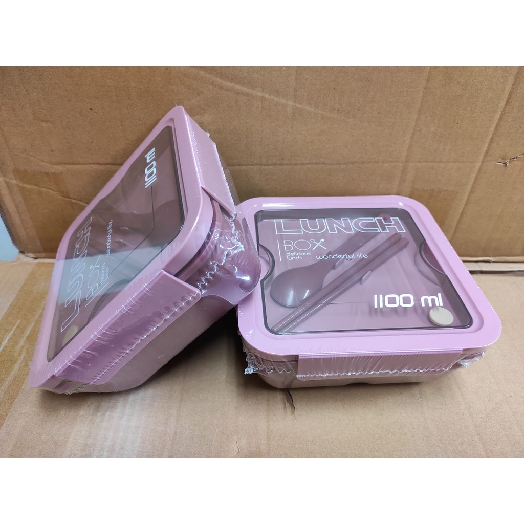 Kotak Makan Bento Lunch Box set Transparant Lid Tempat Makan BPA Free 1100ml