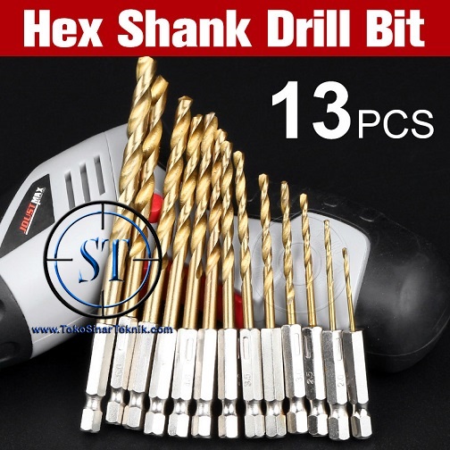 13 Pcs Mata Bor Drill Bit Set Quick Change Hex HSS Titanium Coated Plated 1.5-6.5mm 1/4&quot; Ulir Shank Hexagonal Handle Set 13 Buah