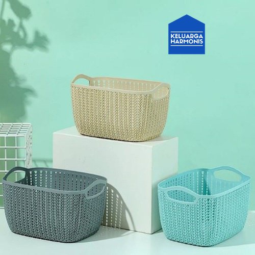 Keranjang Penyimpanan Rak Serbaguna Multifungsi Ukuran Kecil Persegi Plaited Rectangular Storage Bucket