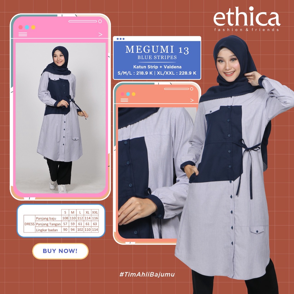 TUNIK TERBARU 2021 ETHICA MEGUMI 13 BLUE STRIPES