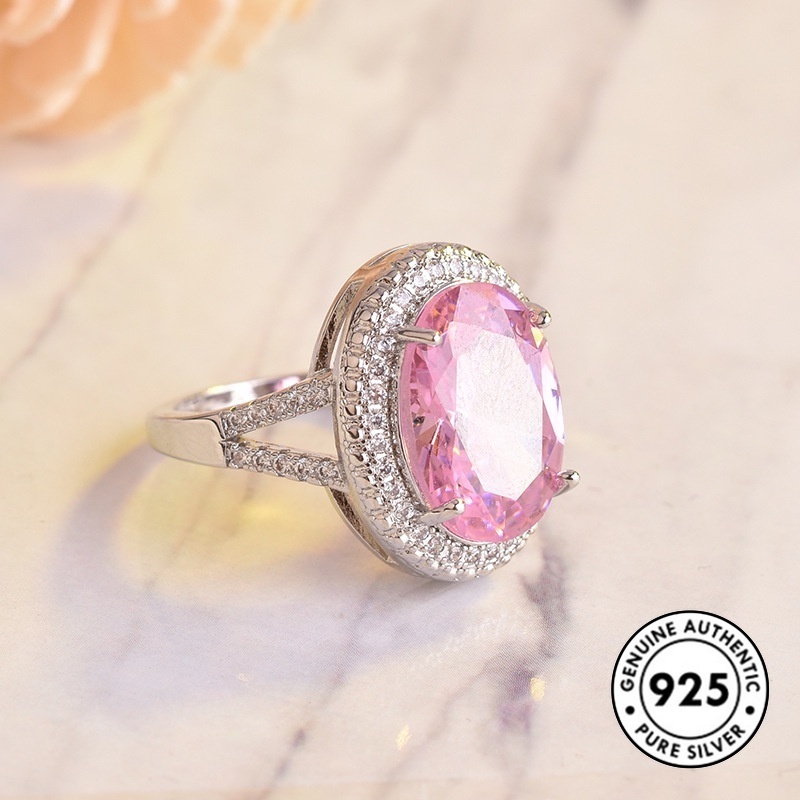 Cincin Berlian Pink Bahan S925 Silver