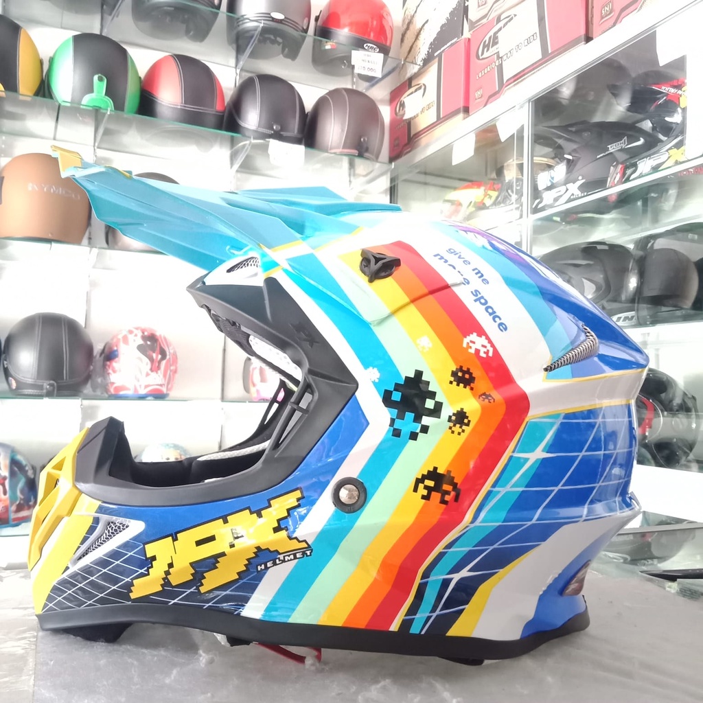 JPX Helm Cross Full Face Series X41 Warna Biru Putih Glossy Size XL Standar Keamanan Berlabel SNI Bi
