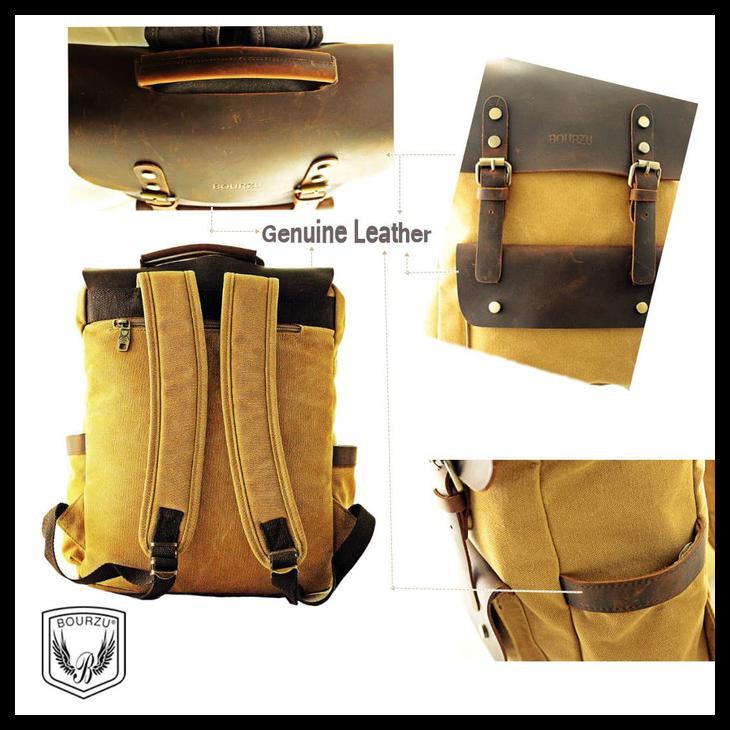 Tas Ransel Laptop Wanita Backpack Kulit Asli Kanvas Branded Bourzu