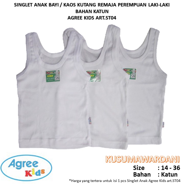 KATUN ASLI Agree Kids ST.04 | Kaos Kutang Singlet Anak Bayi Hingga Remaja Bahan Katun Serap Keringat COD Kusuma