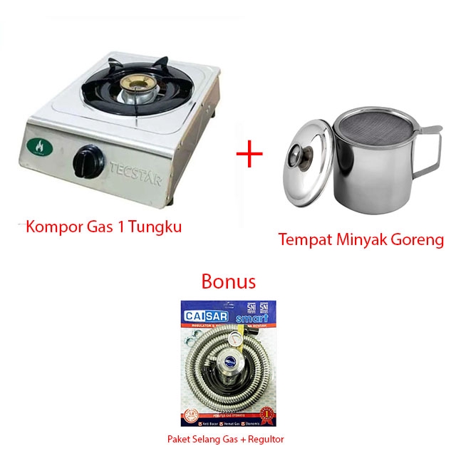 Kompor Gas 1 Tungku + Oil Pot Tempat Minyak Goreng Bonus Selang Gas