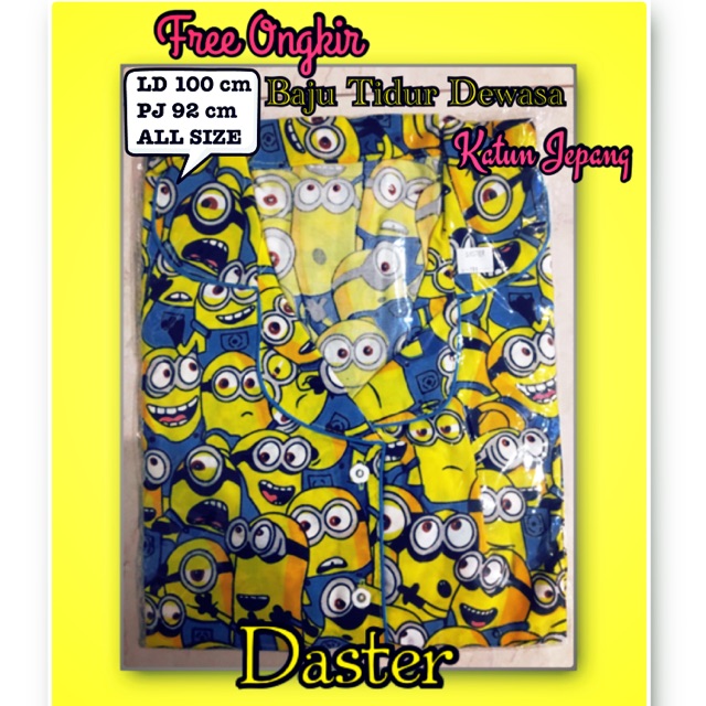 BAJU TIDUR DASTER KATUN JEPANG DEWASA MINION