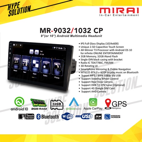 MIRAI MR-9032 / 1032 CP headunit android berikut frame