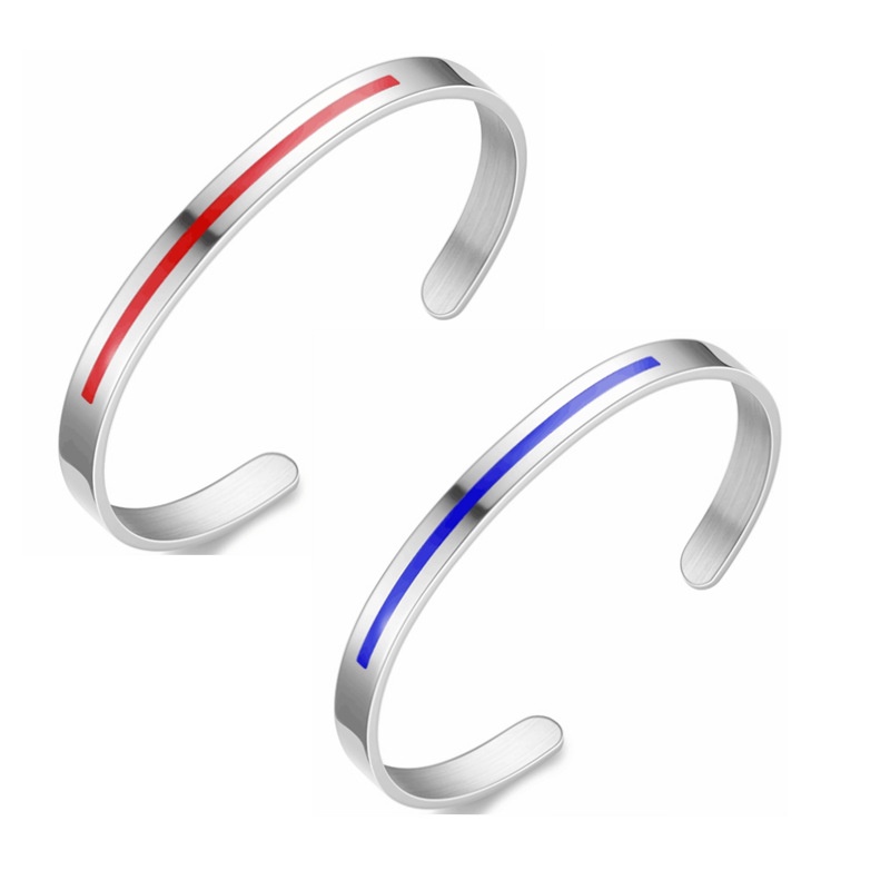 Gelang Titanium Steel Bentuk C Warna Merah Biru Gaya Eropa Amerika Untuk Pasangan