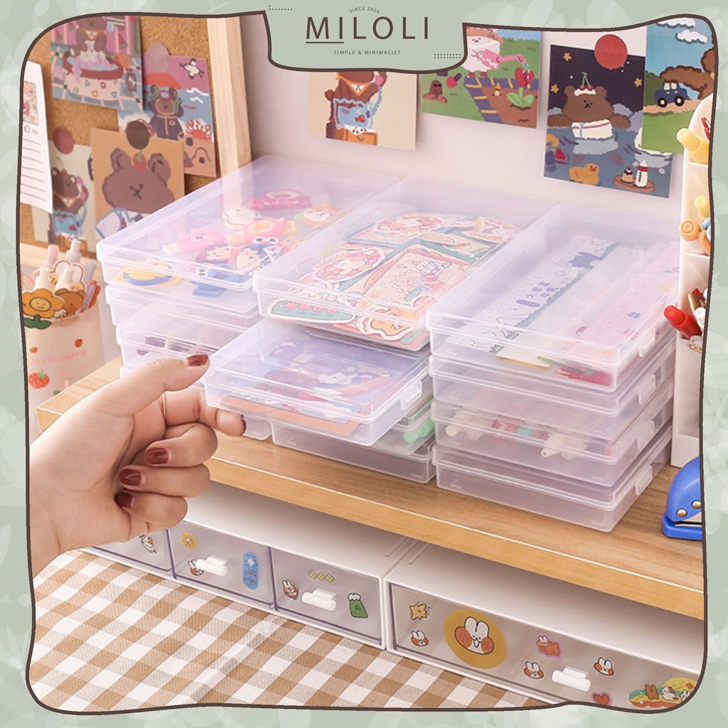 

[MILOLI] Box Organizer Kotak Penyimpanan Multifungsi Stiker Pena Pensil Aesthetic Flip Open Mini Box Transparan - F0060