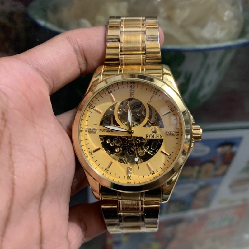 JAM TANGAN PRIA ROLEX MEKANIK OTOMATIS AUTOMATIC GOLD RANTAI KADO BOX GROSIR WD GLS PAKET