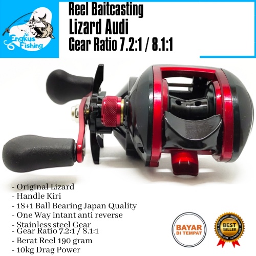 Reel BC Baitcasting Lizard Audy (18+1Bearing) Handle kiri Murah - Engkus Fishing