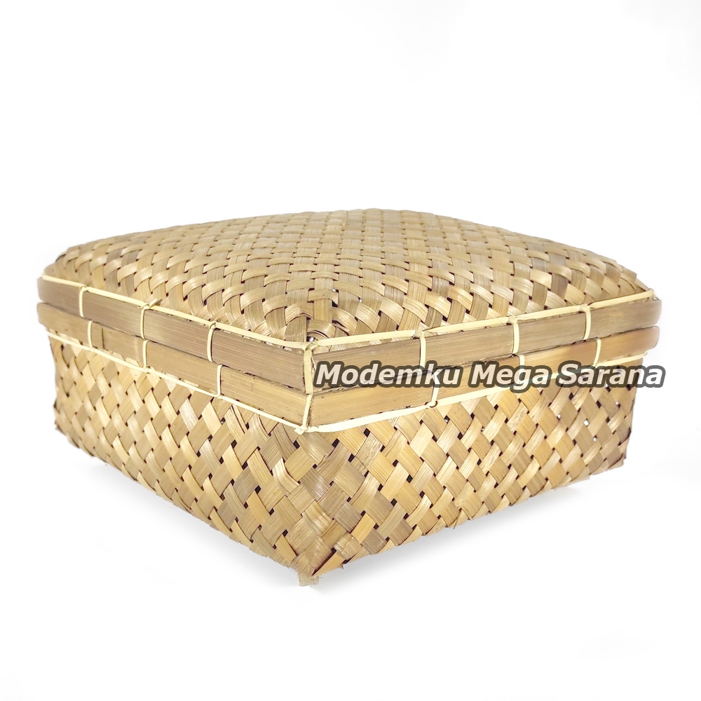 22 cm - Sokase Bambu Kotak Besek Kaki Keranjang Box Roti Hampers