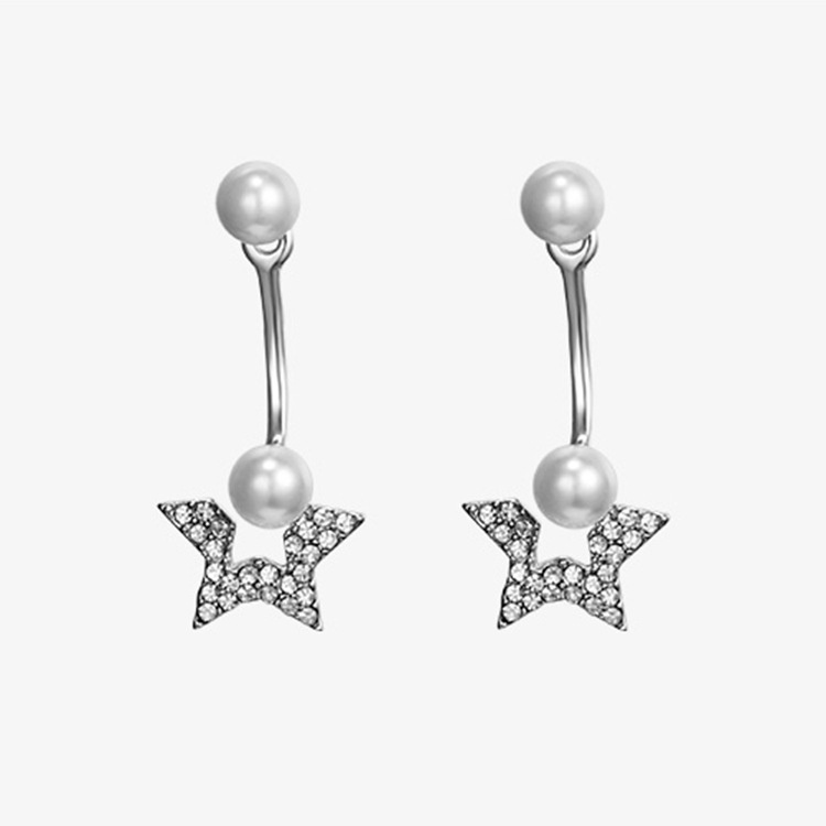 Star pearl giwang telinga back-mount Panjang Korea shell mutiara anting-anting sederhana all-match a