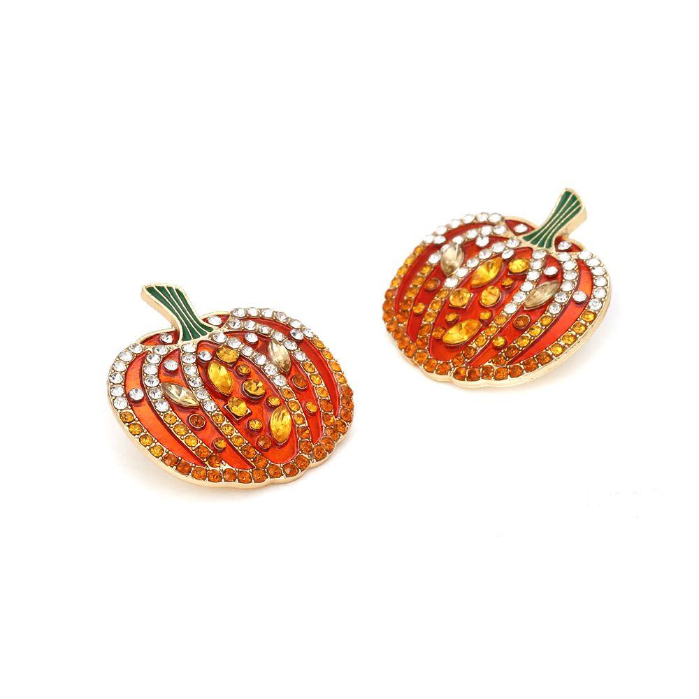 Mxbeauty Pumpkin Stud Earrings Berlebihan Retro Gadis Hadiah Gaya Eropa Amerika Telinga Perhiasan Alloy Berlian Imitasi Anting Labu