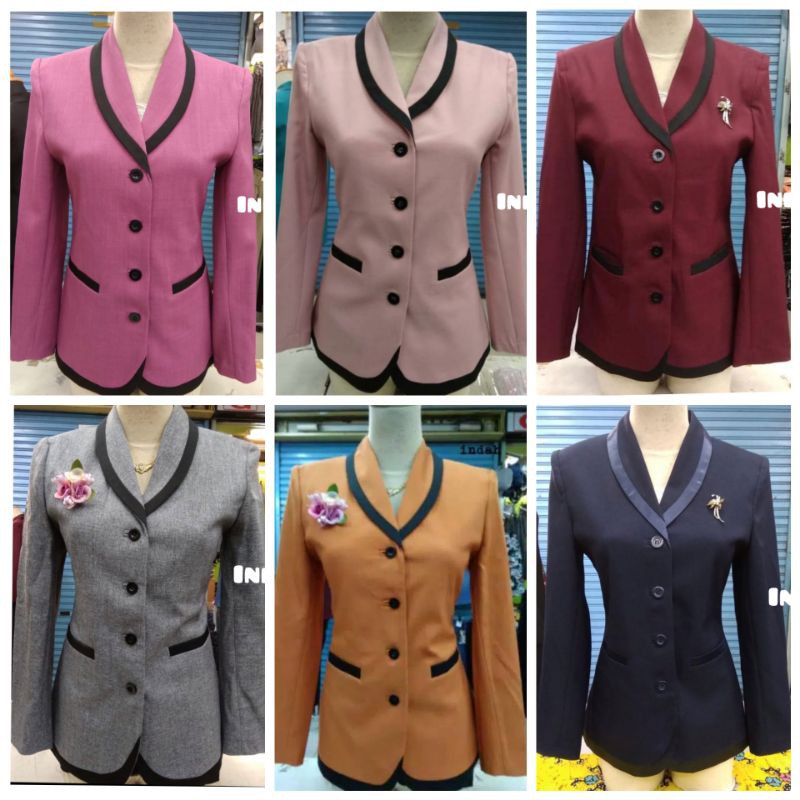 Blazer Korea List Hitam, Blazer Kerja, Seragam Kantor, Setelan Jas Wanita