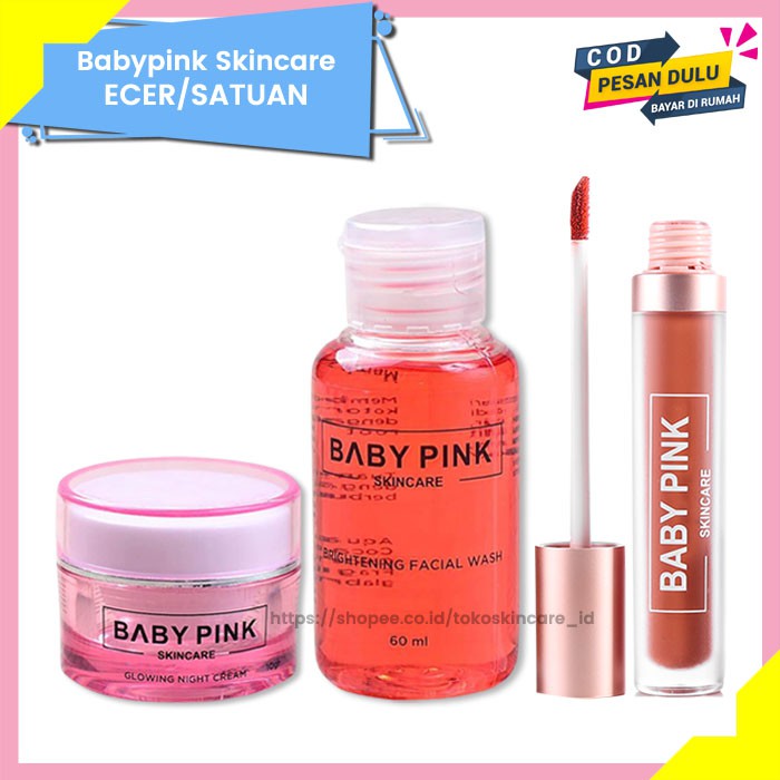 Glowing Night Cream &amp; Brightening Facial Wash &amp; Babylip Nude Love Baby Pink Skincare Original BPOM