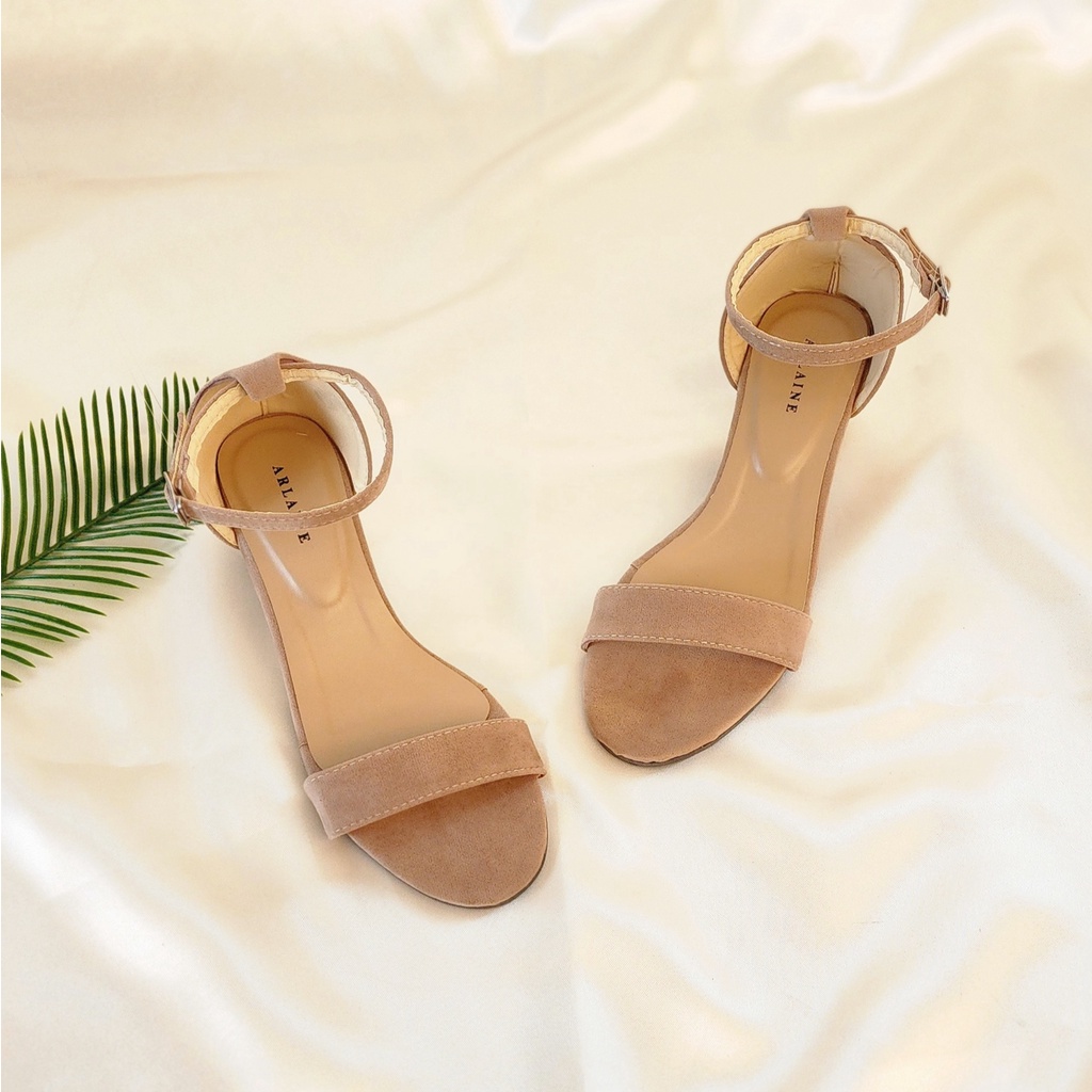 Arlaine- Casual Polos Suede / Sandal Heels Wanita / Heels 5cm / Heels Tali [Mocca]