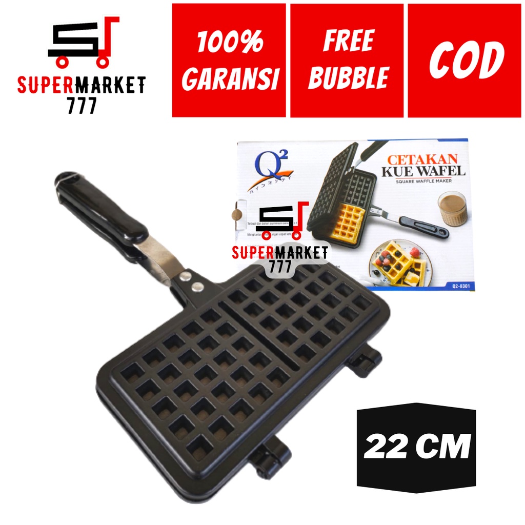 MINI WAFFLE MAKER KOTAK Q2 8301 ALAT PENCETAK PEMANGGANG TEFLON ADONAN WAFFLE BULAT 22 CM ALAT PEMAN