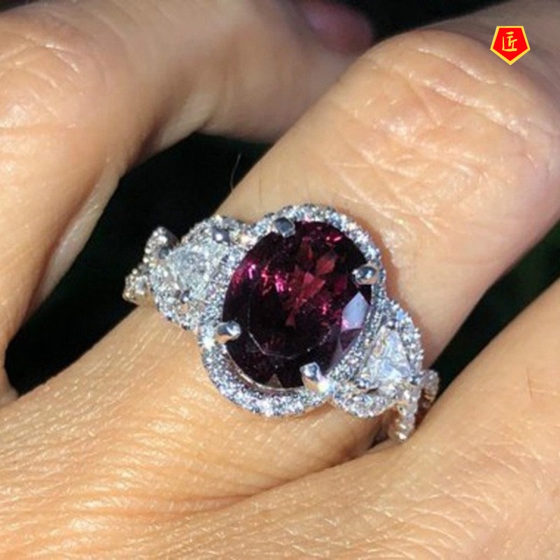 [Ready Stock]Inlaid Ruby Ring Noble Elegant Fashion