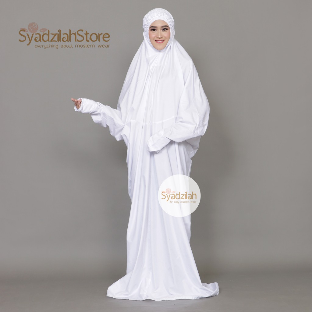 SYADZILAH - Mukena Terusan Putih Polos Renda Khadijah Katun Mikro