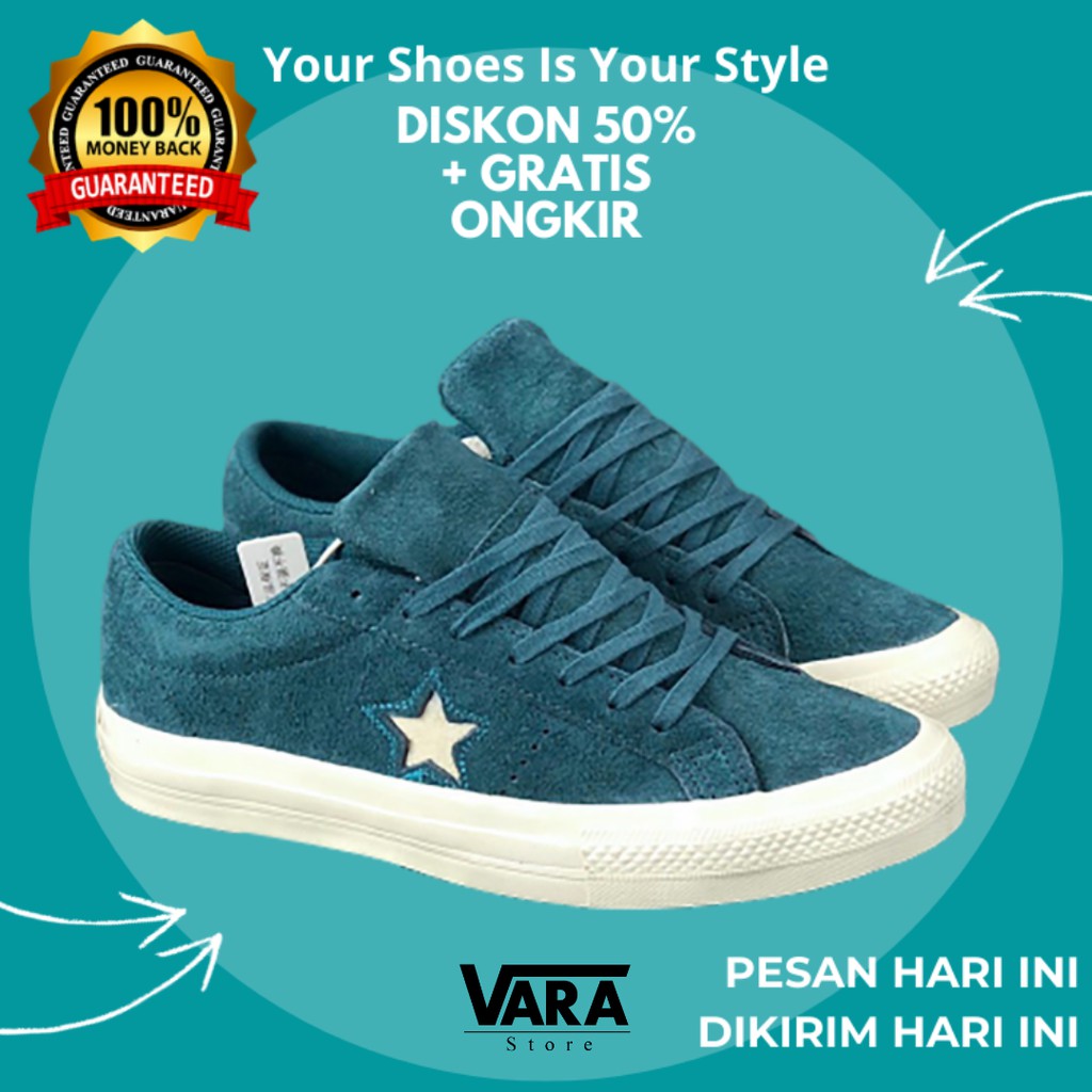 (BISA GRAB) CONVERSE ONE STAR SUEDE OX CELESTIAL TEAL BNIB / SEPATU CONVERSE ONE STAR PREMIUM