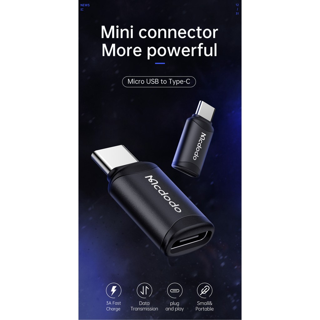 Mcdodo OTG Micro USB Female to Type-C Male Adapter Converter