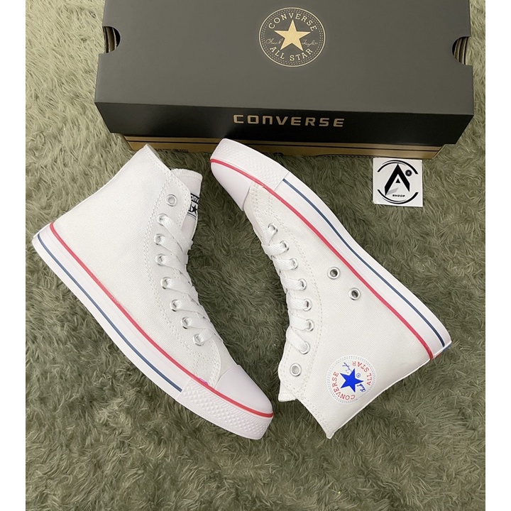 TERBARU!!!SEPATU GROSIR SNEAKER HI /BOOT WHITE FREE BOX-HI PUTIH LIS MERAH