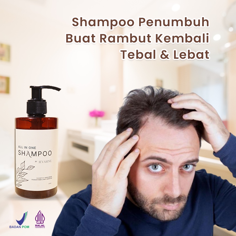 Shampo Jevarine All In One Shampoo Original Jevarine Efektif Menumbuhkan Rambut - Shampoo Anti Rontok, Penyubur Rambut, Penghitam Rambut, Penghilang Ketombe, Anti Ketombe, Anti Uban, Penghilang Uban, Mengilangkan Uban, Hitam Alami