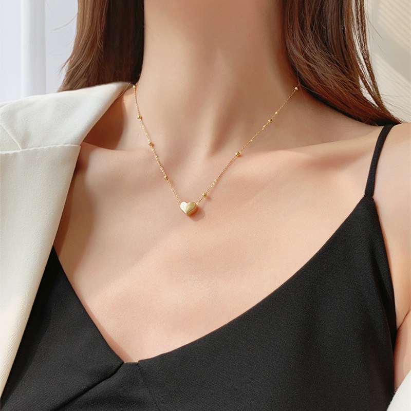 Kalung Titanium Asli Wanita Cinta Hati Liontin Grosir 18k Emas Korea necklace Perhiasan