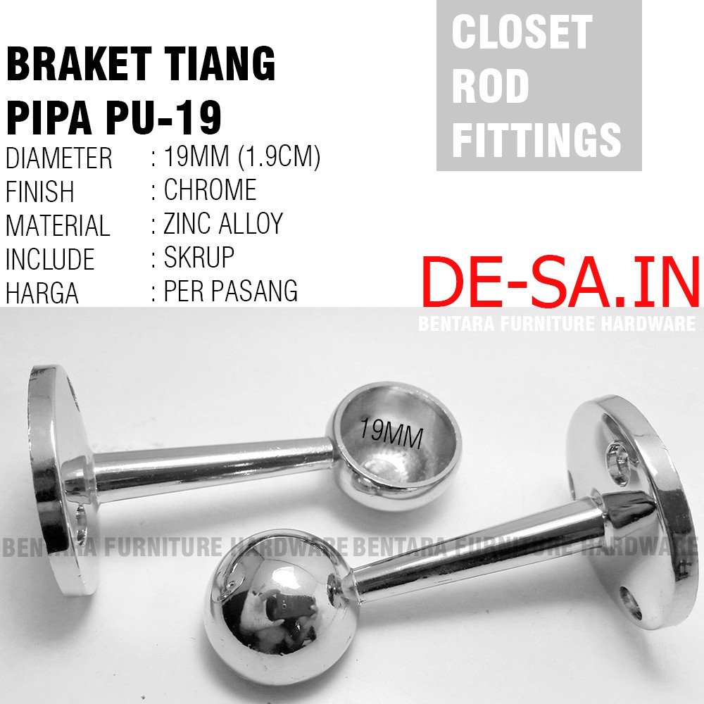 2 x HUBEN PU-19 BRAKET TIANG PIPA UJUNG Diameter 3/4 Inci (19MM)