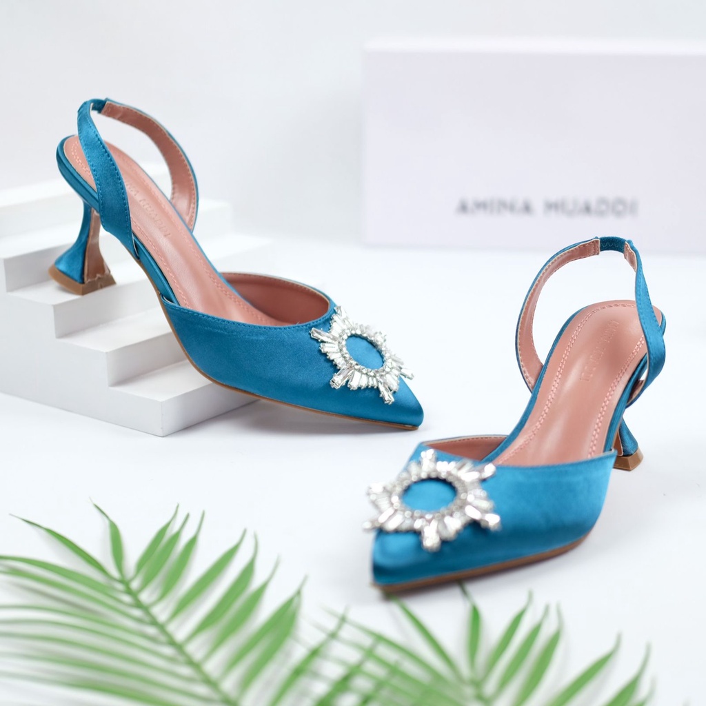 [7.7 Boombastis Sale⚡] - SEPATU WANITA HEEL SATIN AMS010 SLINGBACK SHOES PREMIUM IMPORT
