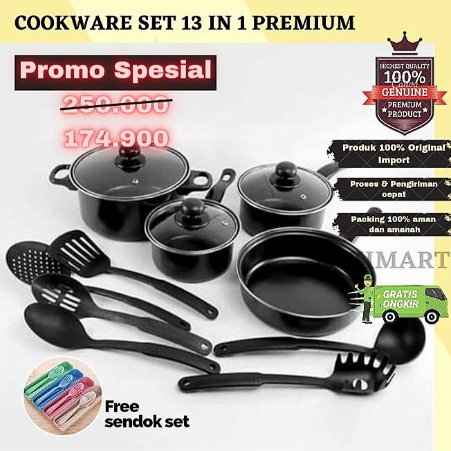 Paket Peralatan Masak Dapur Cookware Set 13 in 1 Panci Teflon Spatula