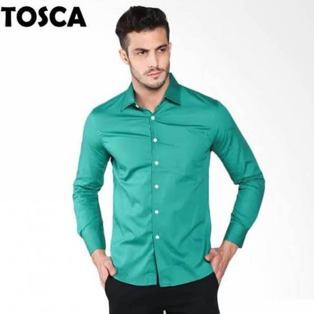 Kemeja formal pria lengan panjang tosca