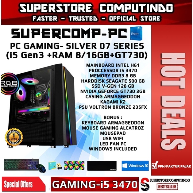 PC Rakitan Gaming Core i5-RAM 8/16GB-SILVER 07 Series-Siap Pakai