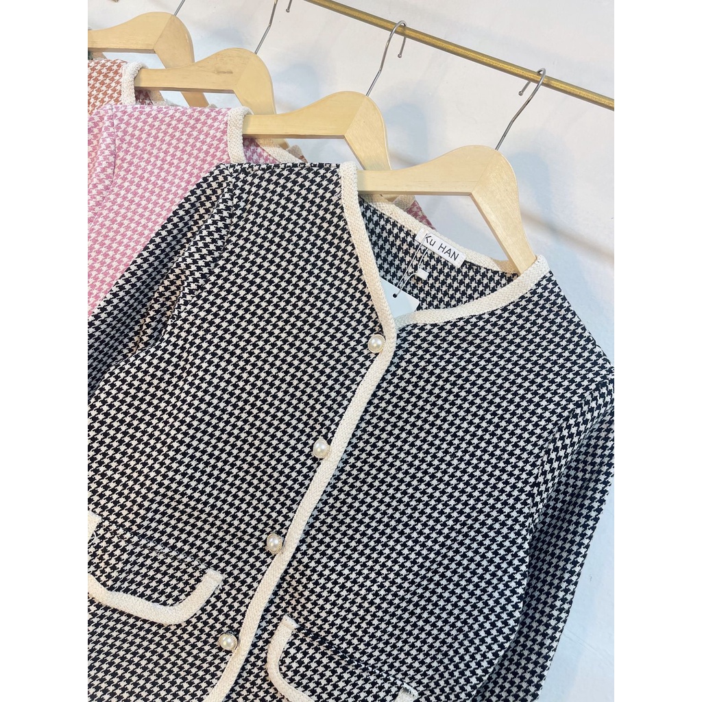 outer korean Import Premium Cardigan Motif Houndstooth Crop  by dyoura Ye-Na Blazer Korea Outer Import Premium Cardigan Motif Houndstooth Crop