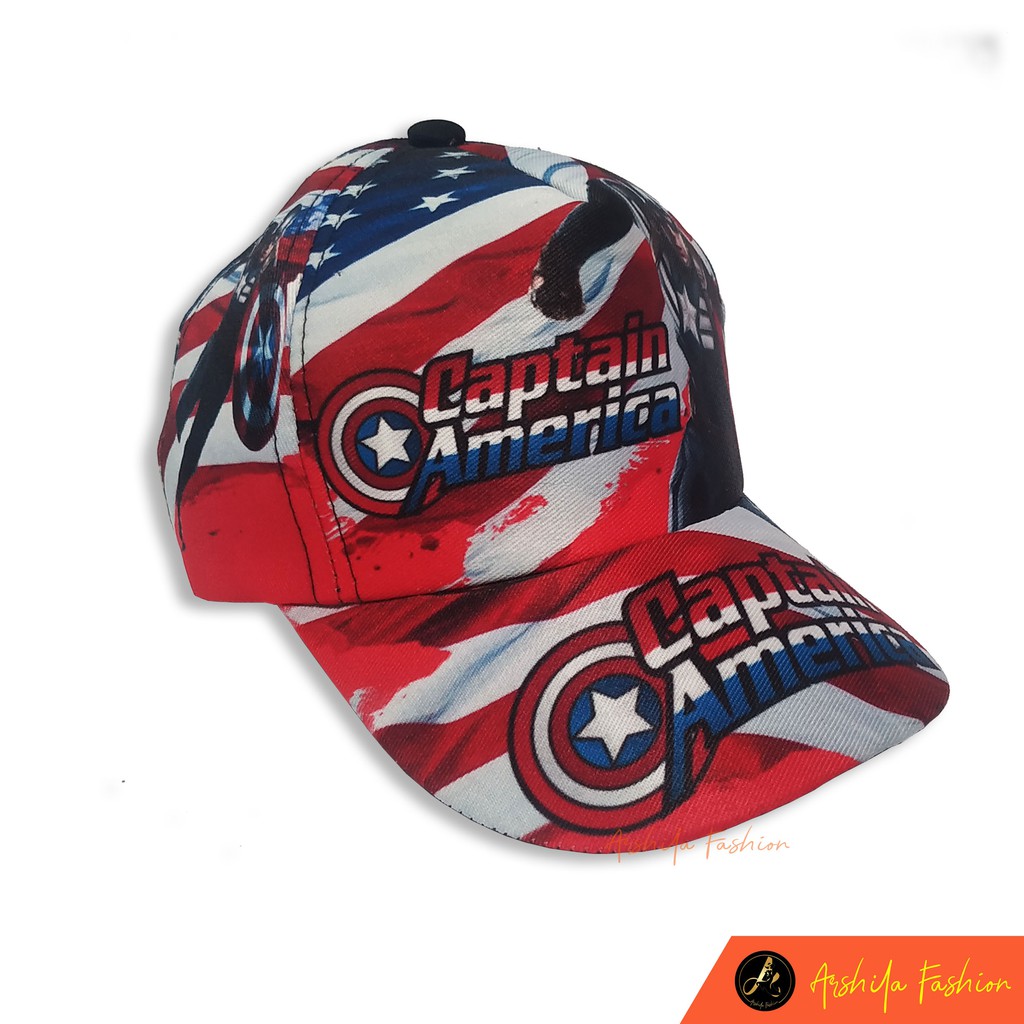 Topi Anak Sablon Karakter / Topi Anak Karakter HERO / Arshila_fashion-Sablon Kapten Amerik