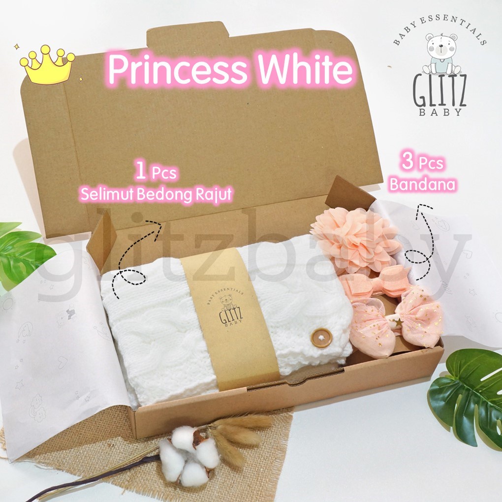 Gift Set Hampers Bayi Perempuan Kado Lahiran Newborn - Glitz Baby Glitzaksesoris-Princess White C