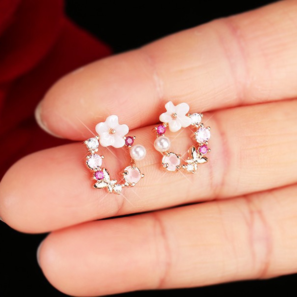 Hu Hu Hu Hu Hu Alat Bantu Pasang Kacamata♡ Anting Stud Bentuk Karangan Bunga Warna-Warni Bahan Alloy Untuk Wanita