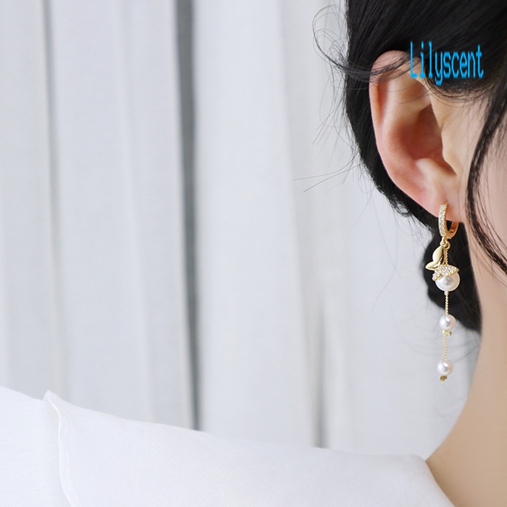 Ls 1 Pasang Anting Tusuk Rumbai Kupu-Kupu Hias Mutiara Imitasi Gaya Korea Untuk Wanita / Pernikahan