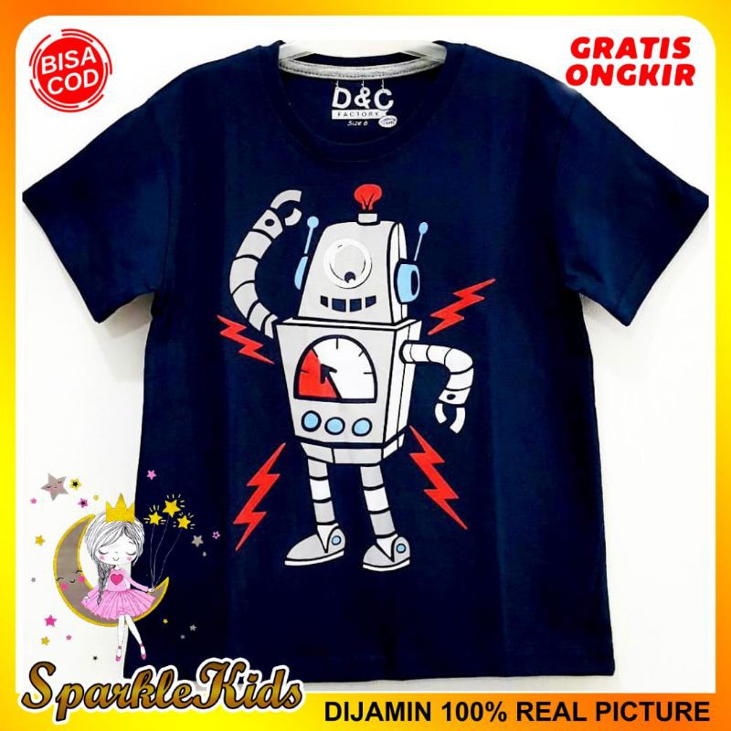 SparkleKids Baju Anak / Kaos Anak Laki-Laki Motif Robot Navy 1-10 Tahun
