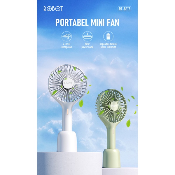 Robot RT-BF17 Kipas Angin Portable Mini Fan + Powerbank 2000mAh (New RT-BF11)