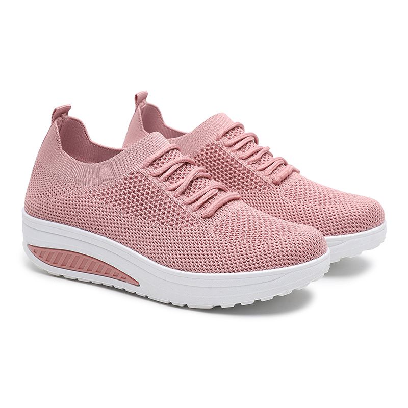 [GROSIR][COD] SEVEN_DAY SEPATU RAJUT WEDGES WANITA OLAHRAGA IMPORT CASUAL SPORT SHOES PINK FZ-022