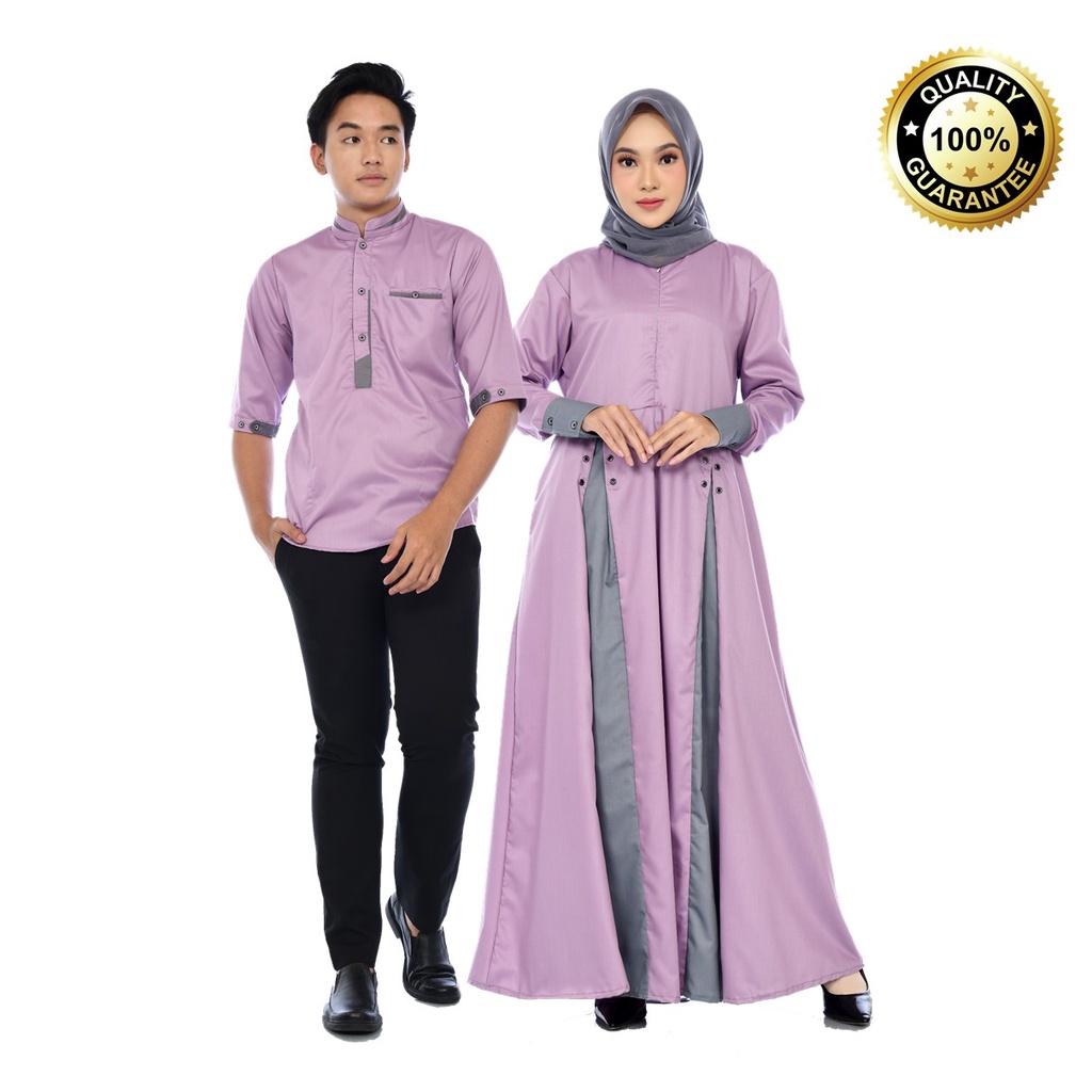 BAJU MUSLIM COUPLE SUAMI ISTRI LILAC - BAJU KOKO DAN GAMIS PREMIUM - SET SAKINAH