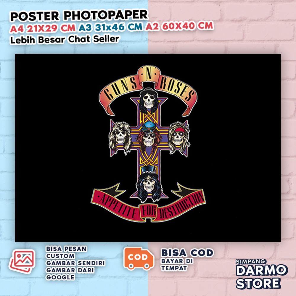 Poster Guns N Roses Hiasan Dinding Band Rock 90 an Vintage Aesthetic GNR Bisa Custom Gambar GNRX-69