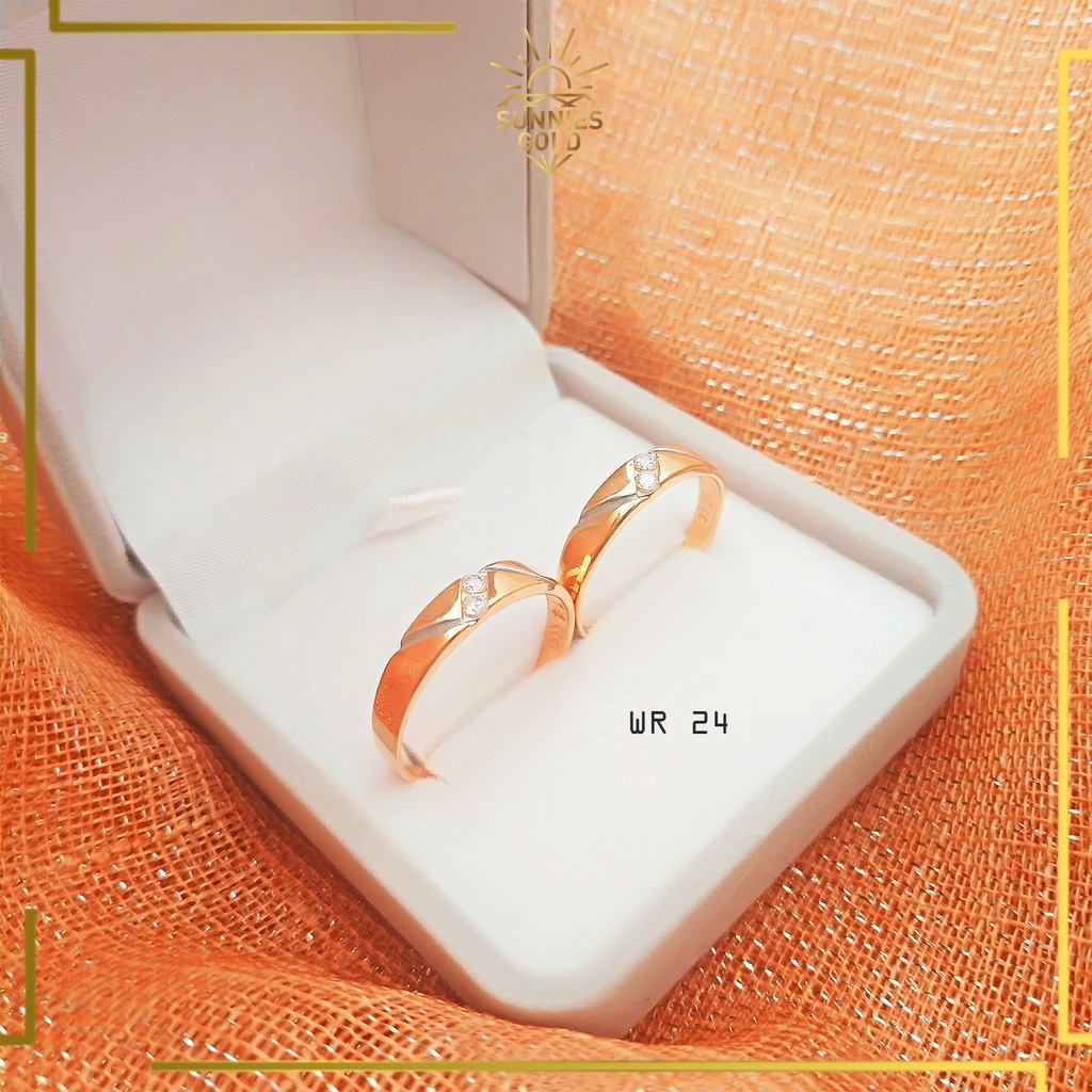 CINCIN NIKAH EMAS ASLI 8K  (1PASANG) CINCIN MEWAH ELEGAN SIMPLE MATA BATU ZIRCONIA WR 24