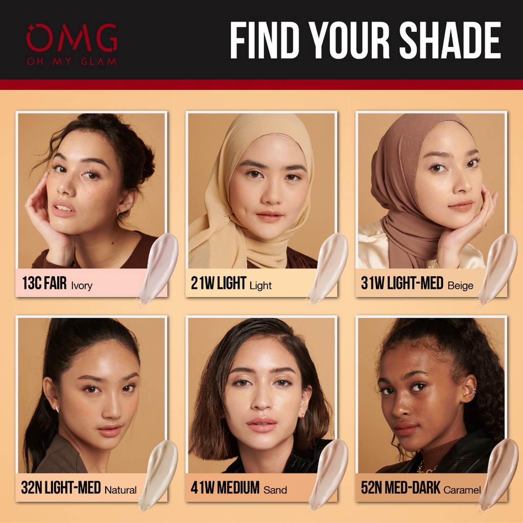 OMG CoverLast Liquid Foundation Alas Bedak | Oh My Glam | SPF 20 PA++ Oil Control Long Lasting | Medium to Full Coverage