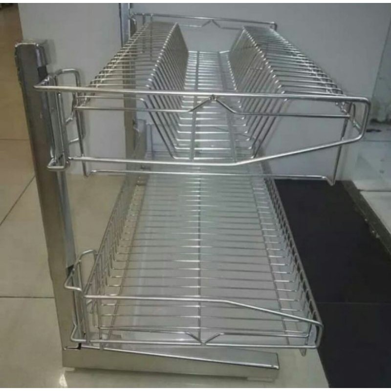 Rak piring dua susun stainless 304 / Rak dapur dinding serba guna