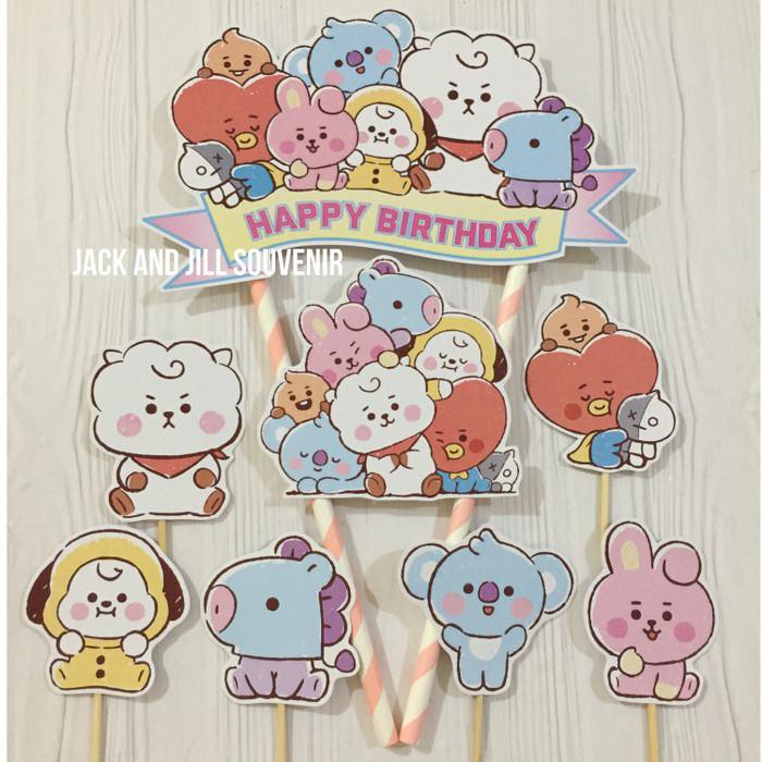 Party | Cake Topper Bt21 Baby/ Banner Topper Cake/Tusukan Kue Bt 21 Bts Baby Terlaris Kekinian